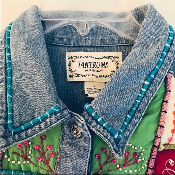 Vintage Ladies Patchwork Quilt Sequin Jean Jacket - Picture 3 of 8
